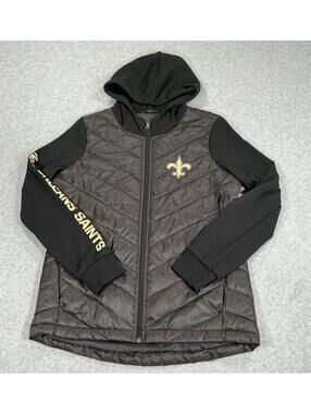 New Orleans Saints Women's Quilted Hooded Full Zip Jacket Size M Black Gold